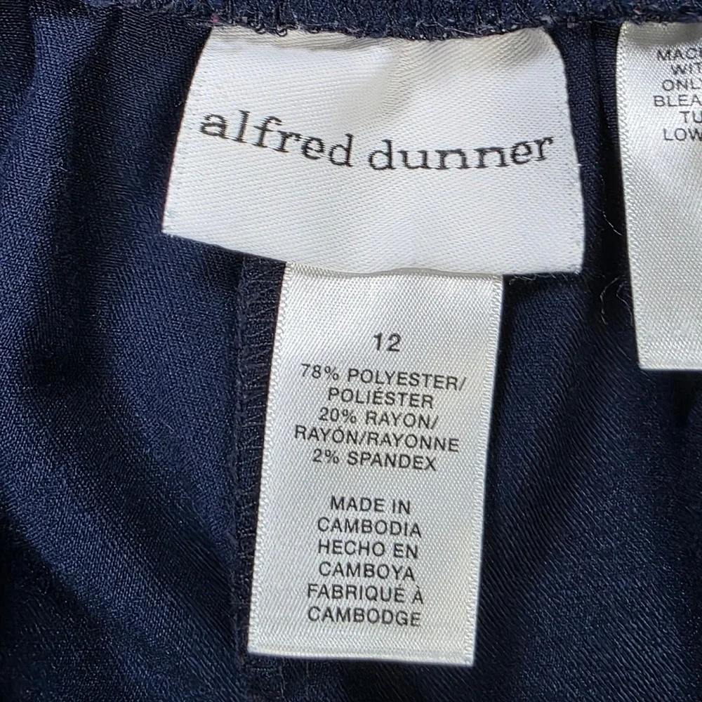 Alfred Dunner Pull On Pants Women's Size 12 Navy Blue Elastic Back Straight Leg‎
